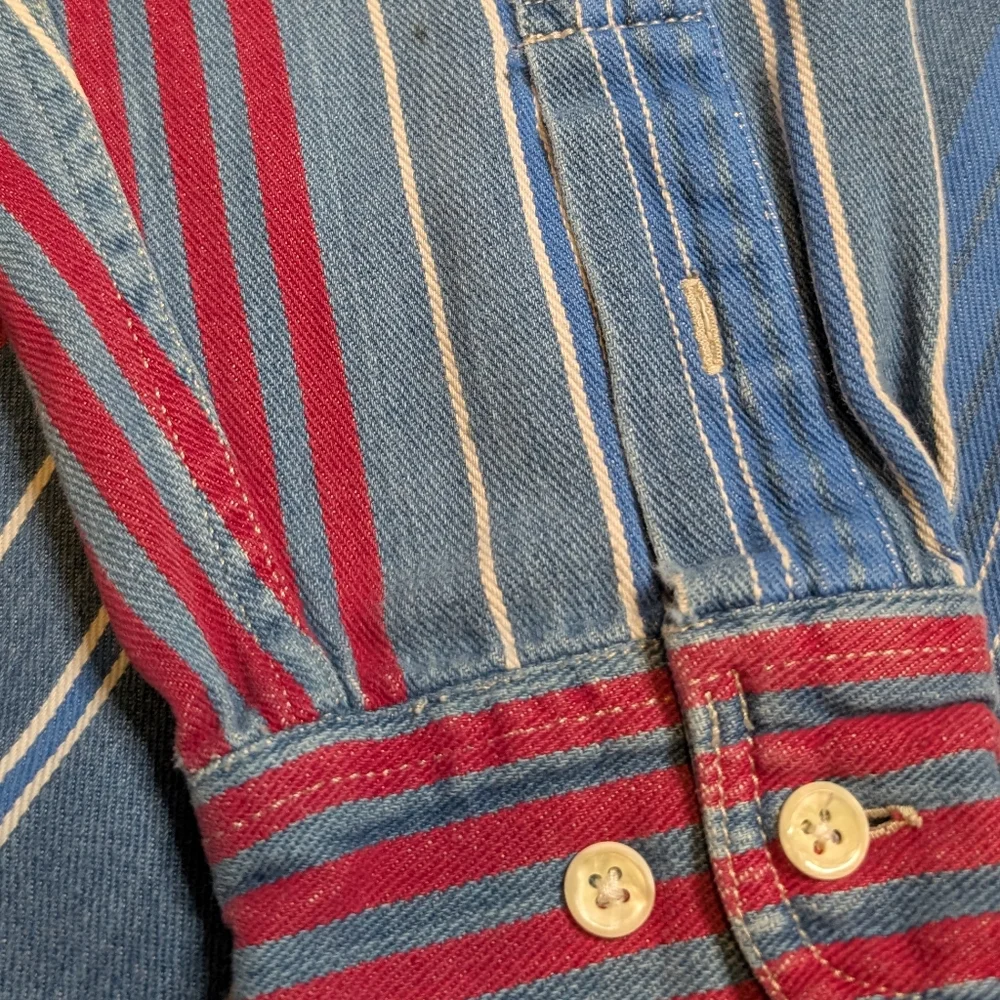 Review By Baxter Vintage Blue Red Cotton Long Sleeve Button Up Size‎ XL
